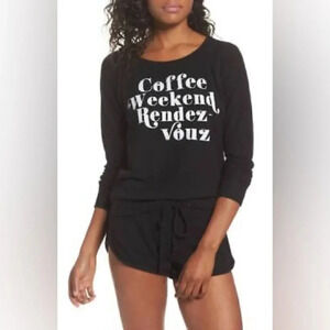 Chaser Sweatshirt Soft Pullover Medium Black Blue Coffee Lover Loungewear NWT